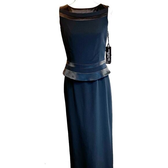 NWT Jones New York Stunning Black Formal Long Maxi Dress Satin Trim Women Size 4 - Picture 1 of 10